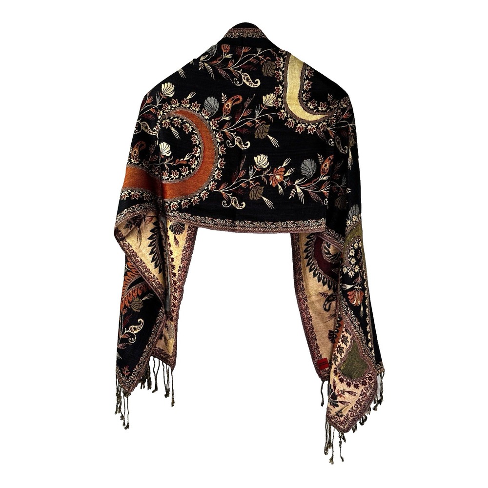 Womens Woven Shawl Wrap Scarf Boho Paisley Heritage Countryside Harvest Earthy